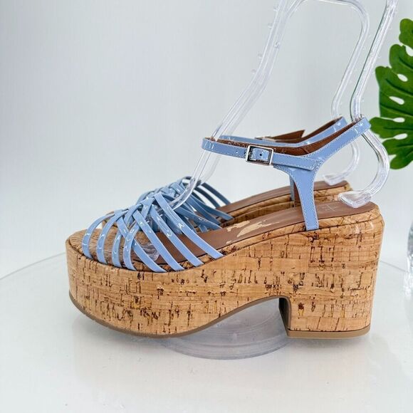 Aquatalia Elene Sandals Women's 10 Blue Leather Platform Cork Slingback Chunky - Picture 2 of 15